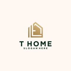 Set of modern home architecture industrial building logo design templates with t initial letters, t letter house logo