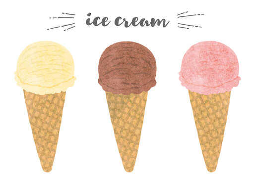 手描きのアイスクリームのイラスト 水彩風