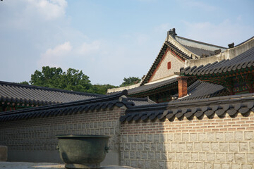 The traditional wall in the old Korean palace (Changdeokgung Palace) with a quiet atmosphere