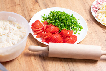 Cutted vegetables on white plate
