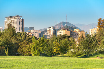 Skyline of apartment buildings from O'Higgins park at downtown Santiago de Chile