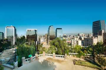 Fototapeta premium Cityscape of downtown Santiago de Chile from Santa Lucia Hill
