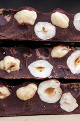 delicious bitter homemade chocolate with lots of nuts hazelnuts