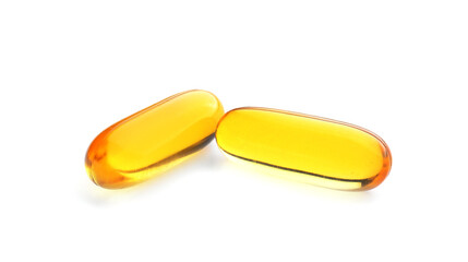 Fish oil capsules on white background
