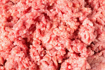Chopped, raw minced meat close-up. View from above.