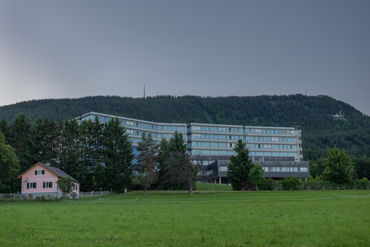 Rehabilitation clinic in Sankt Radegund town in Austria in summer hot evening