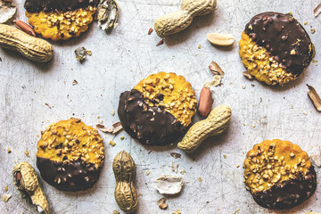 Vegan cookies with chocolate and peanuts