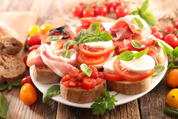 plate with various of bruschettas