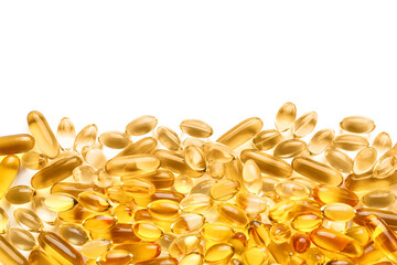 Fish oil capsules on white background