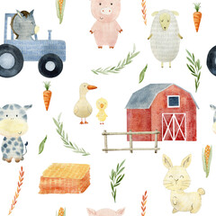 Watercolor pattern with farm animals. © Tapilipa