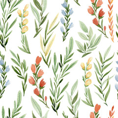 Watercolor seamless pattern with leaves.