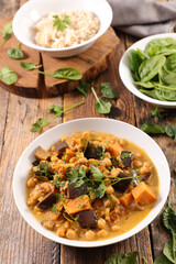 curry vegetable with rice and spinach