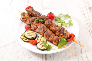 grilled meat skewer and vegetable barbecue