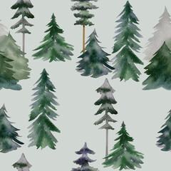 Seamless pattern with watercolor tree.