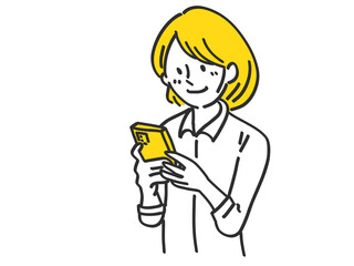 携帯操作女性シンプルイラスト
