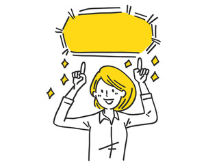 女性指差し吹き出しコピースペースシンプルイラスト