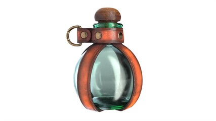 3D Illustration of Leather potion bottle holder isolated on white.
