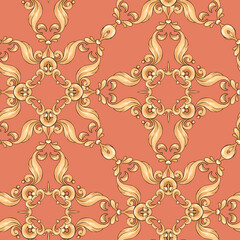 Abstract seamless pattern, vintage gold background, swirl pattern