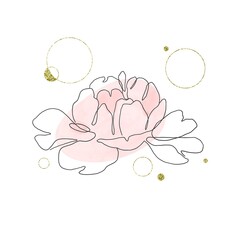 Illustration of a flower, line art and minimalistic style, for greeting cards, decoration