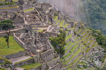 Ruins and ancient architecture of Machu Picchu lost city from inca civilization in the sacred...