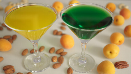 Wineglass and nuts on the table
