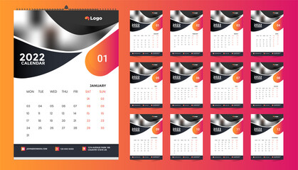 Monthly wall calendar template design for 2022, year. Week starts on Sunday. Planner diary with Place for Photo.