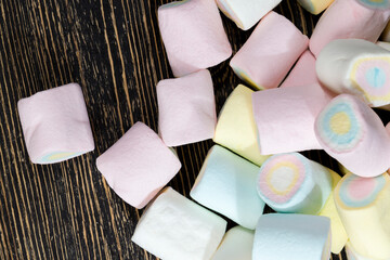 multi-colored sweet soft marshmallows made from sugar