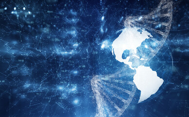 Concept science earth planet with dna chain structure.