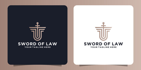 sword and shield safety logo in line style for court,law and courthouse