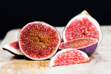 red delicious fig pulp with seeds , close up