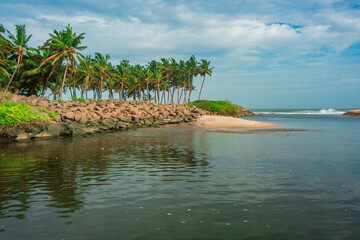 Meeting point of Freshwater (River) and Saltwater (Sea) at Kanyakumari, Tamil Nadu.