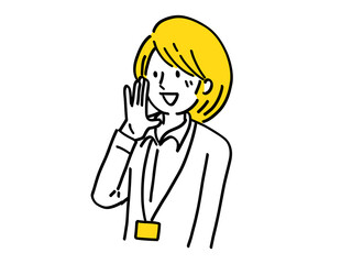 呼び出す 囁く 女性 シンプル イラスト 社員 カード