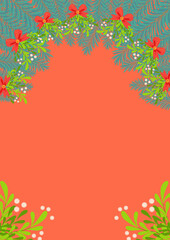 Fabulous winter.illustration of Christmas plants frame. Drawing for a postcard, poster