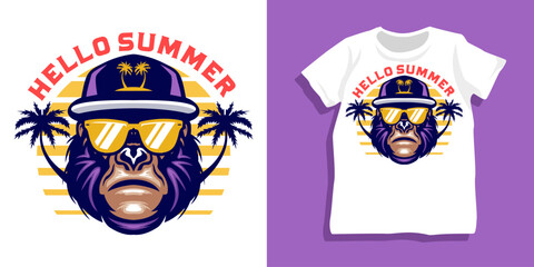 Summer gorilla with sunglasses tshirt design