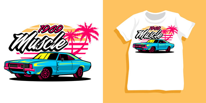 Beach summer car tshirt design