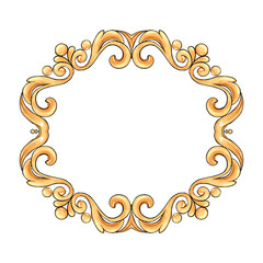 Decorative gold frame with scrolls. Hand drawn elements for design