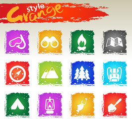 Active recreation and camping icon set - obrazy, fototapety, plakaty