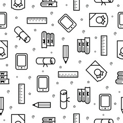 Seamless Pattern Elements Hand Drawn Collection College School Study Vector Design Style Background Grades Education Learning Book Ruler Pencil Diploma Illustration Icons