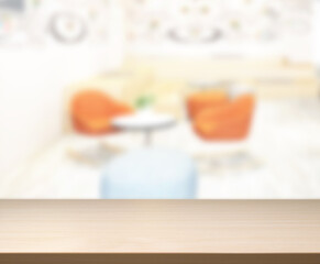 Table Top And Blur Living Room Of  Background