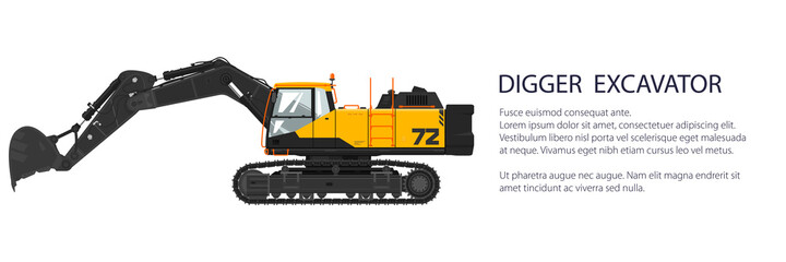 Obraz na płótnie Canvas Digger hydraulic excavator with dipper , construction equipment banner, vector illustration