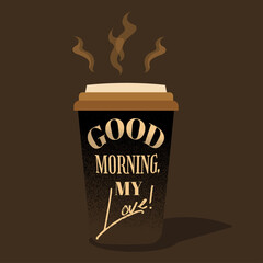 A cup of coffee with the words 