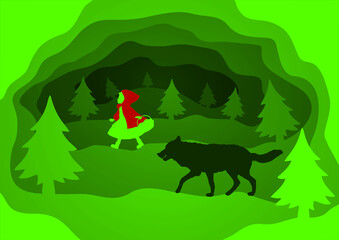 Illustration on the theme of the fairy tale "The Adventures of Little Red Riding Hood".
