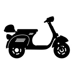 Black silhouette of retro scooter, moped, motorbike isolated on white background. Vector illustration for design, flyer, poster, banner, web, advertising.