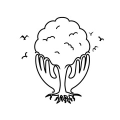 Tree hand birds nature illustration