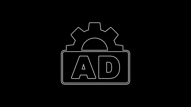 White line Advertising icon isolated on black background. Concept of marketing and promotion process. Responsive ads. Social media advertising. 4K Video motion graphic animation