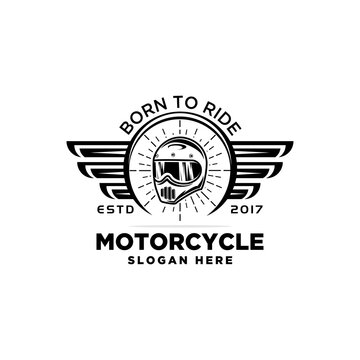 motorcycle logo design,vintage helmet logo,monochrome, icon,vector,emblems