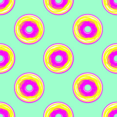 Seamless pattern in bright mouth-watering colors with donuts.Vector illustrations.
