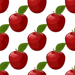 Seamless background with red apples and leaves. Vector illustration.
