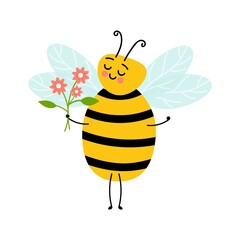 Honey bee cartoon insect character happy fly illustration.