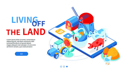 Living off the land - colorful isometric web banner